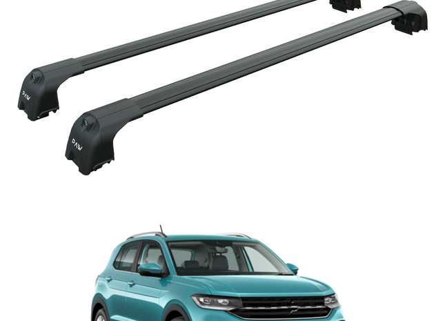 For Volkswagen T Cross Roof Rack System, Aluminium Cross Bar, Raised Rail, Black