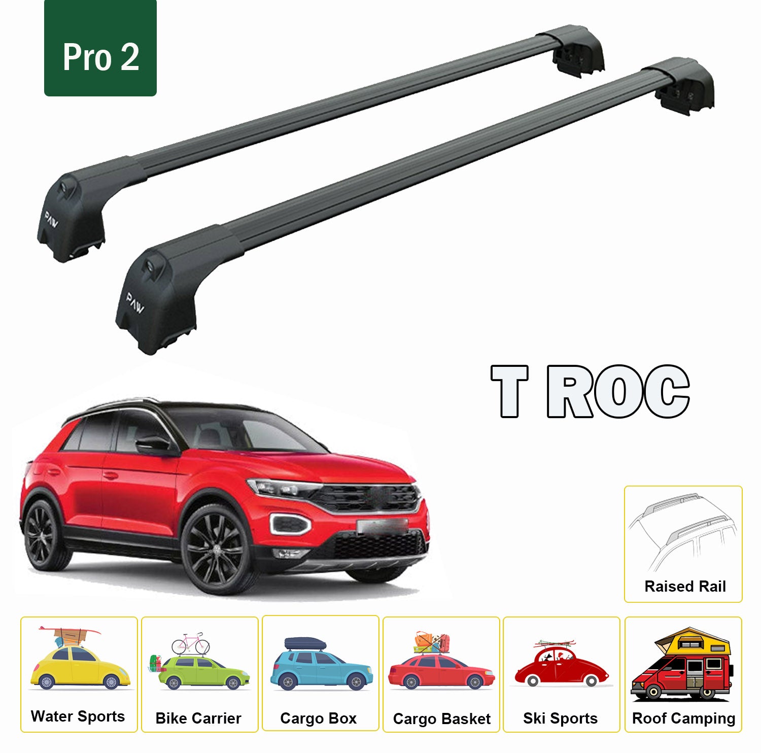 For Volkswagen T-Roc Roof Rack System Carrier Cross Bars Black 2017-Up