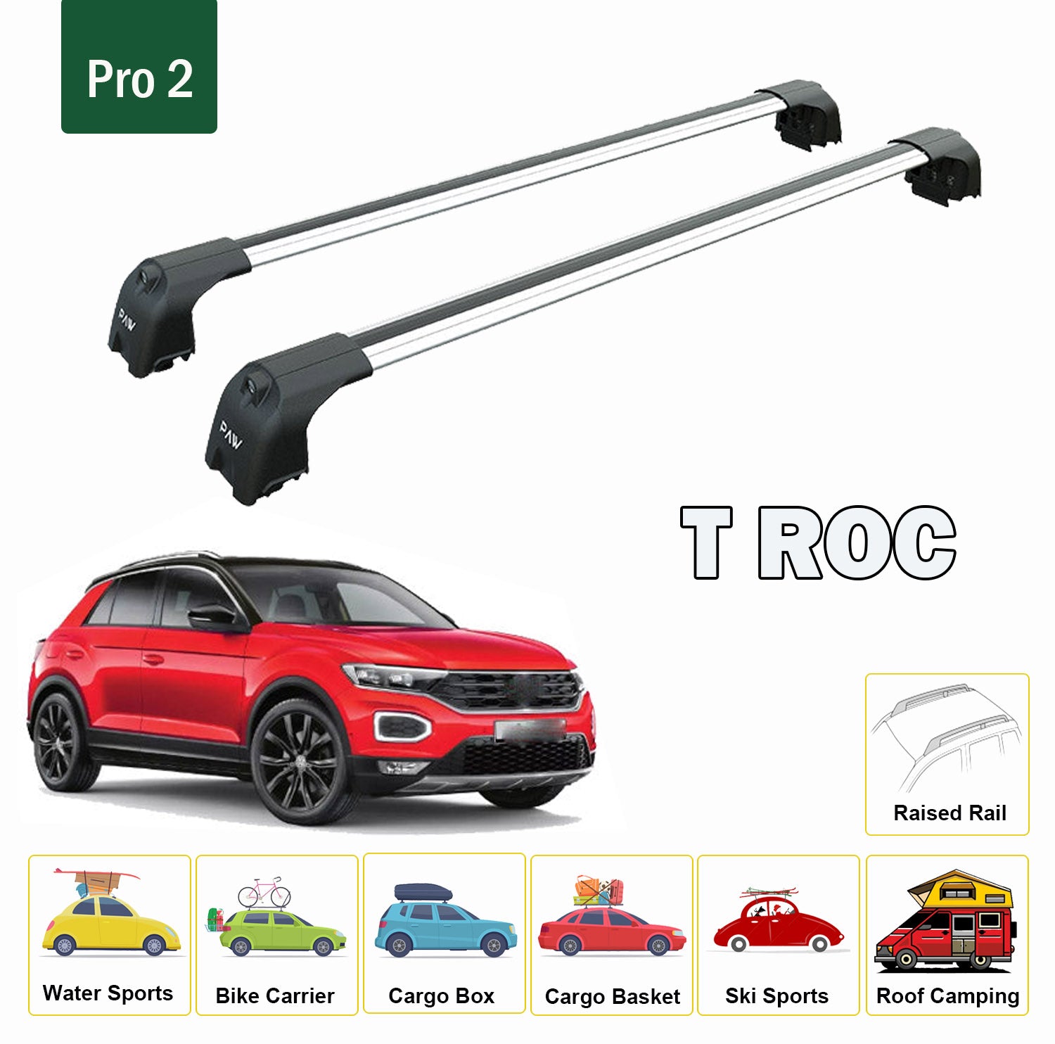 For Volkswagen T-Roc Roof Rack System Carrier Cross Bars Silver 2017-Up