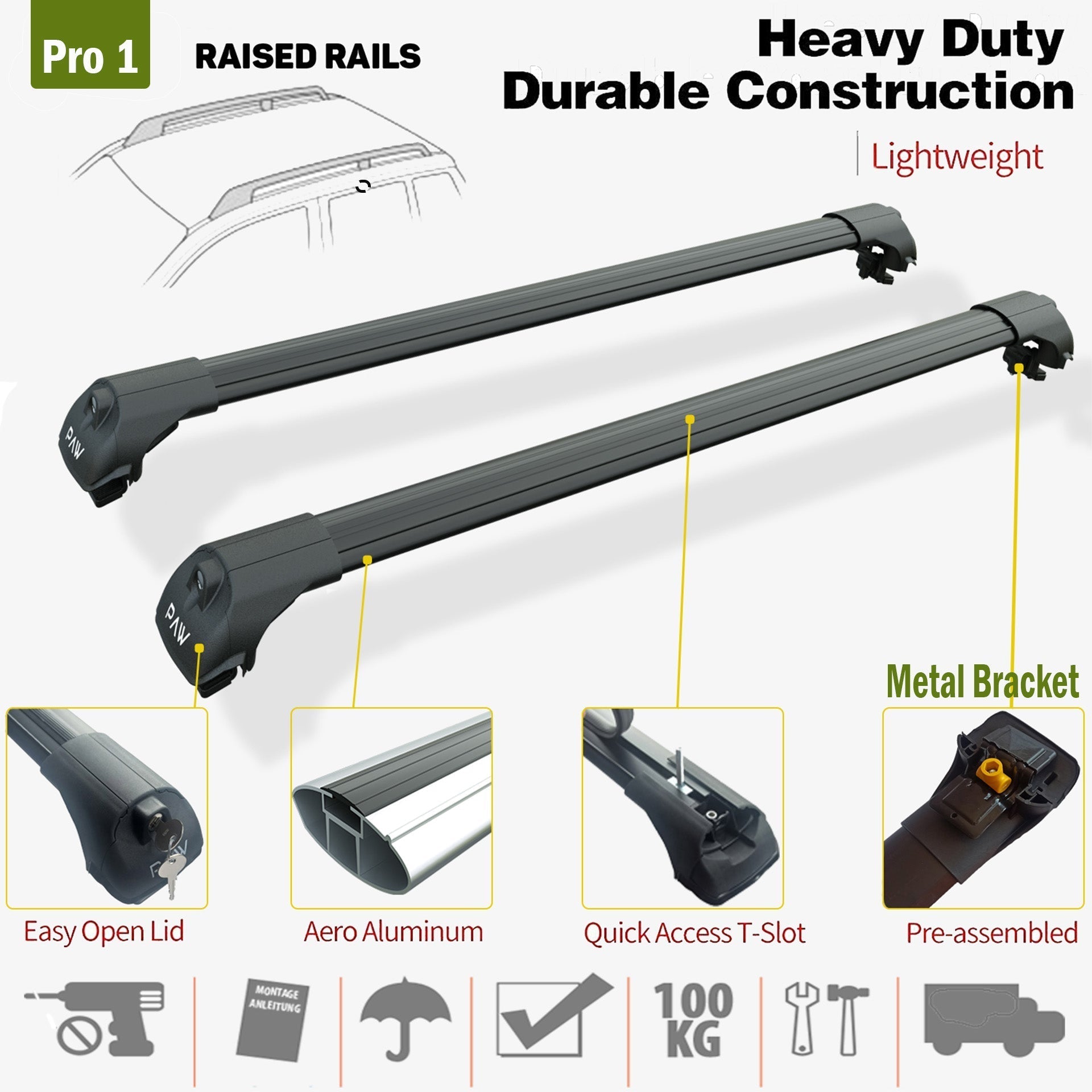 Mitsubishi Montero Sport Roof Rack Bars For Vehicles With Raised Rails Black Color 2001-2006 Pro 1