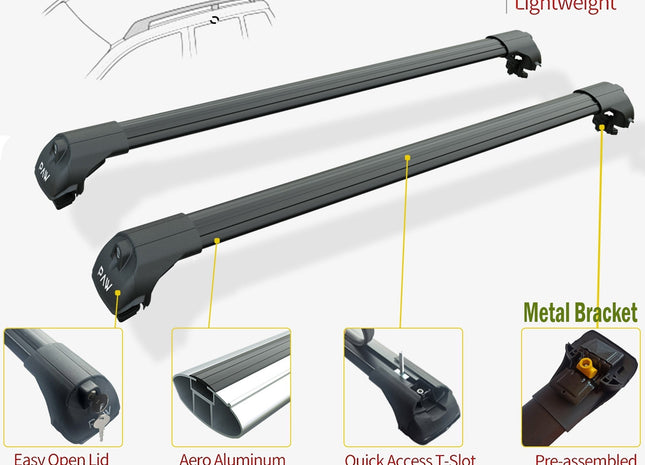 Mitsubishi Montero Sport Roof Rack Bars For Vehicles With Raised Rails Black Color 2001-2006 Pro 1