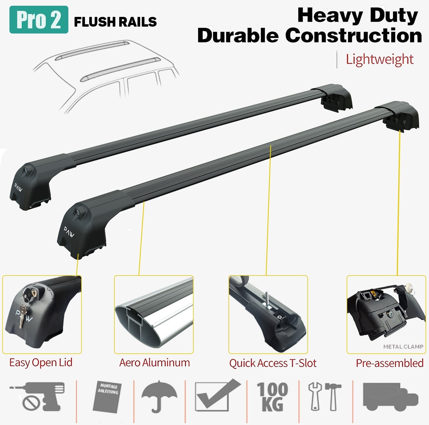 For Volkswagen Tiguan 2018-Up Roof Rack System Carrier Cross Bars Aluminum Lockable High Quality of Metal Bracket Black - 0