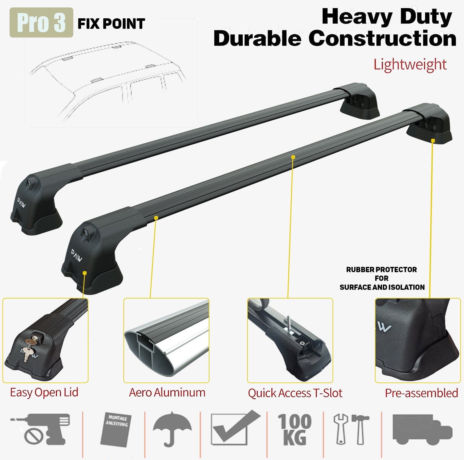 For Vauxhall Corsa E 2015-2019 Roof Rack System - Aluminum Cross Bars, Black