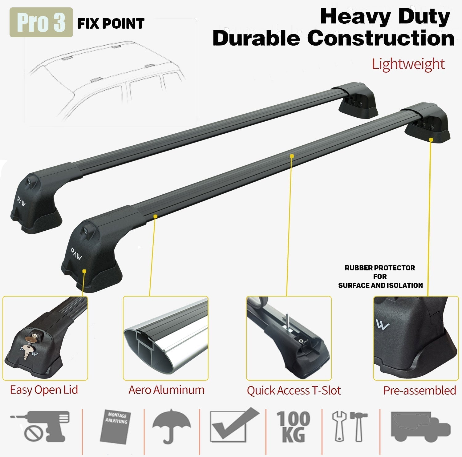 For Peugeot 207 2006-2012 Roof Rack System Carrier Cross Bars Aluminum Lockable High Quality of Metal Bracket Black
