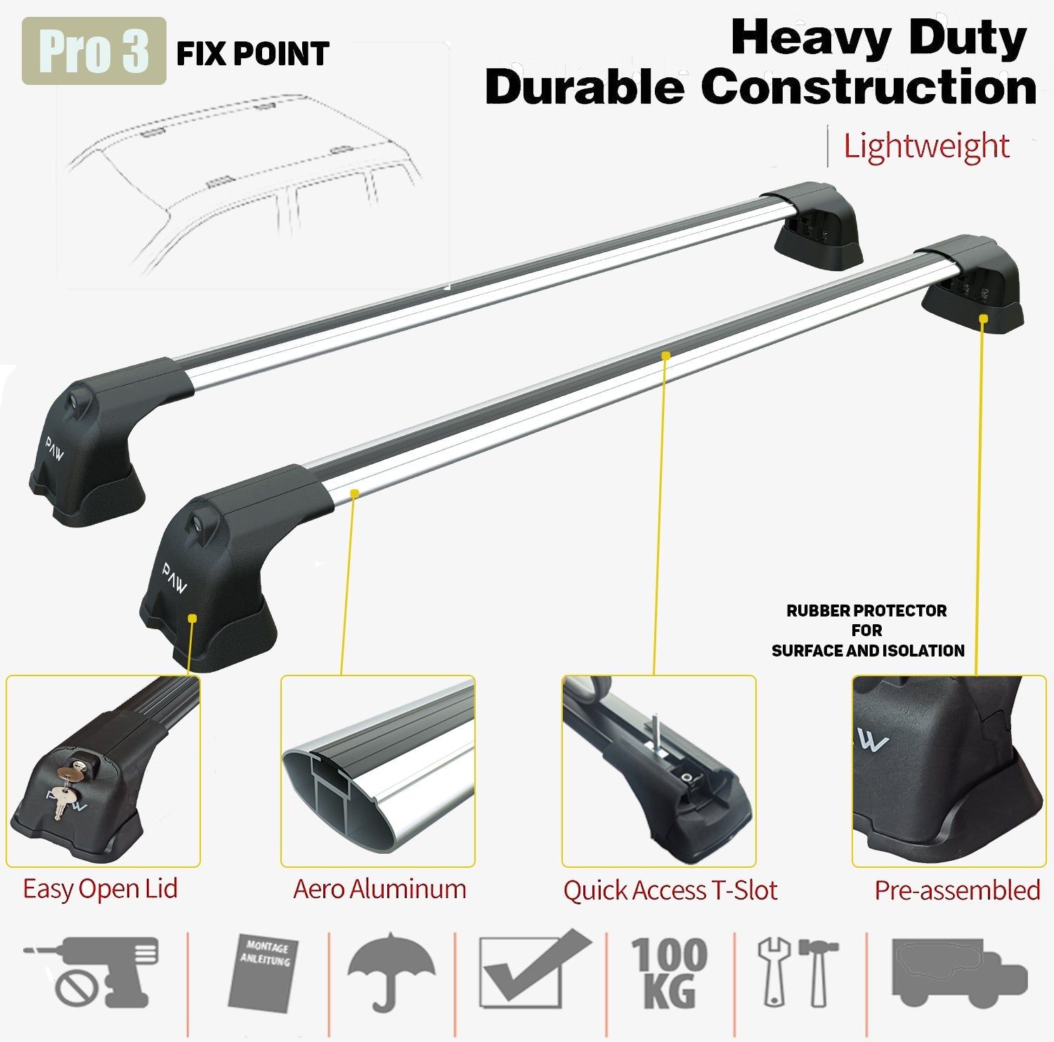Mitsubishi Outlander Roof Racks Cross Bars Rails Top Carrier Alu Silver 2011-2020 Pro 3