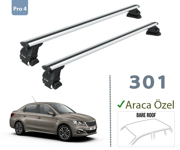 For Peugeot 301 2012-Up Roof Rack System Carrier Cross Bars Aluminum Lockable High Quality of Metal Bracket Silver