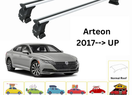 For Volkswagen Arteon 2017--> Roof Rack System, Aluminium Cross Bar, Metal Bracket, Normal Roof, Silver