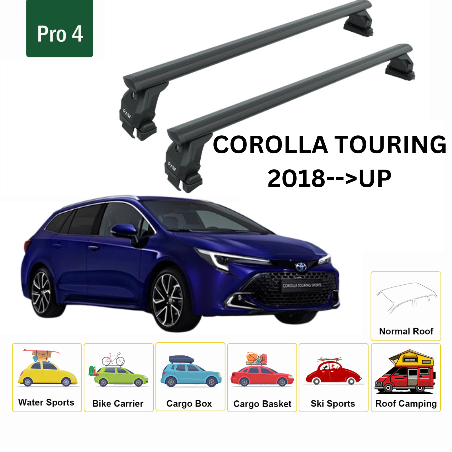 For Toyota Corolla Touring 2018-Up Roof Rack Cross Bars Metal Bracket Normal Roof Alu Black - 0