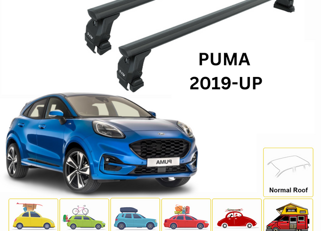 For Ford Puma 2019-Up Roof Rack Cross Bars Metal Bracket Normal Roof Alu Black