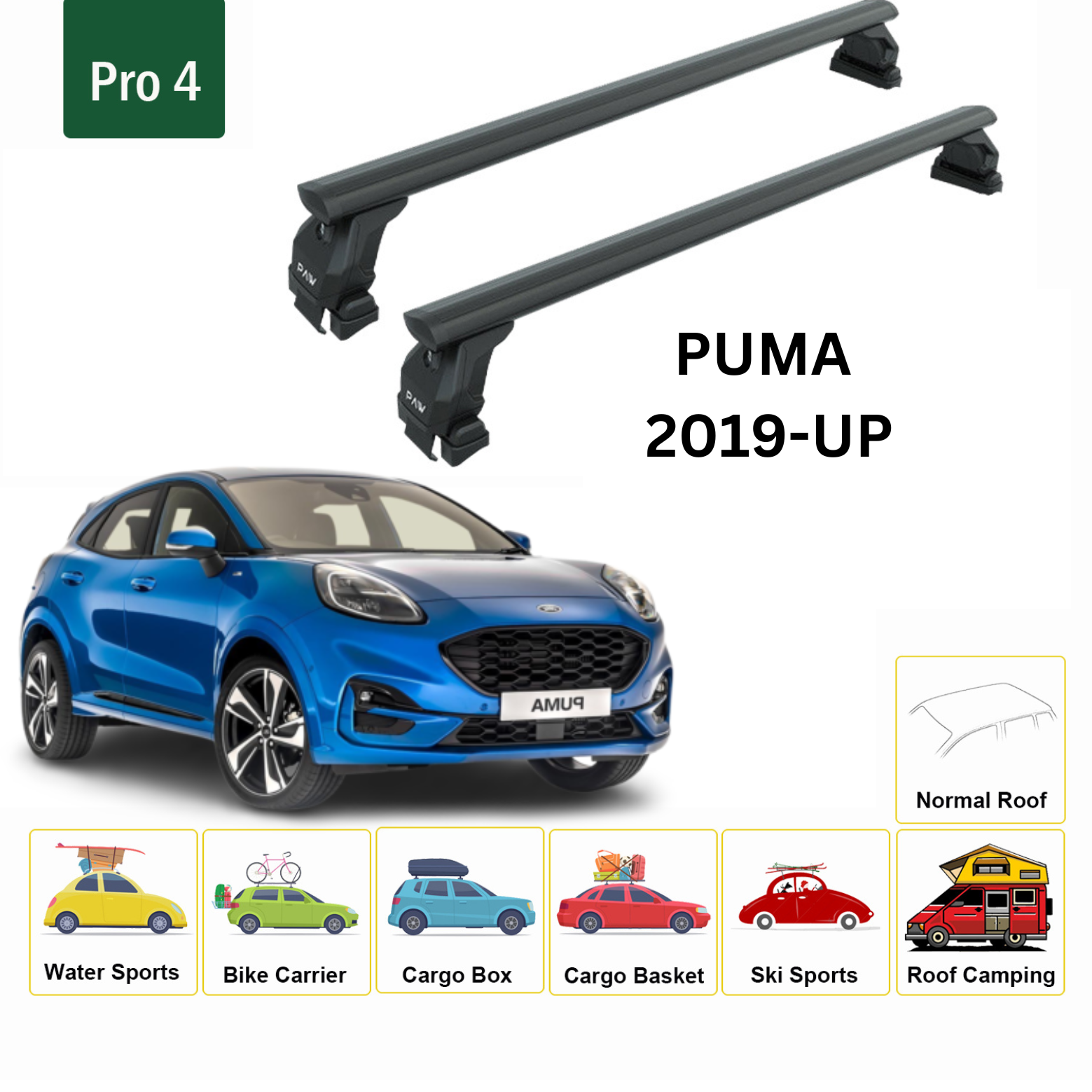 For Ford Puma Oluksuz Ara Atkısı Tavan Taşıyıcı Sistemleri Paw Pro 4 Siyah