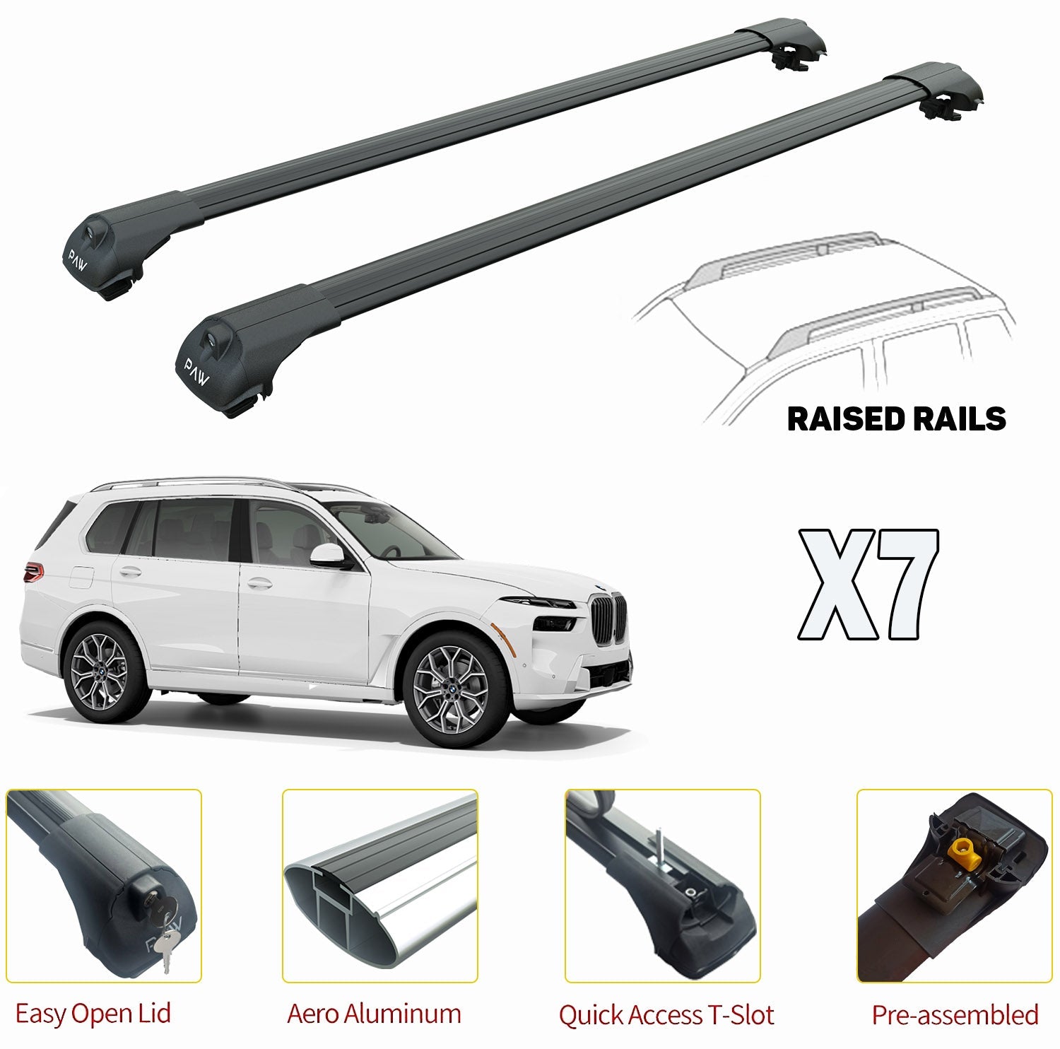 Bmw X7 Roof Rack Bars For Vehicles With Raised Roof Rails Black - 0