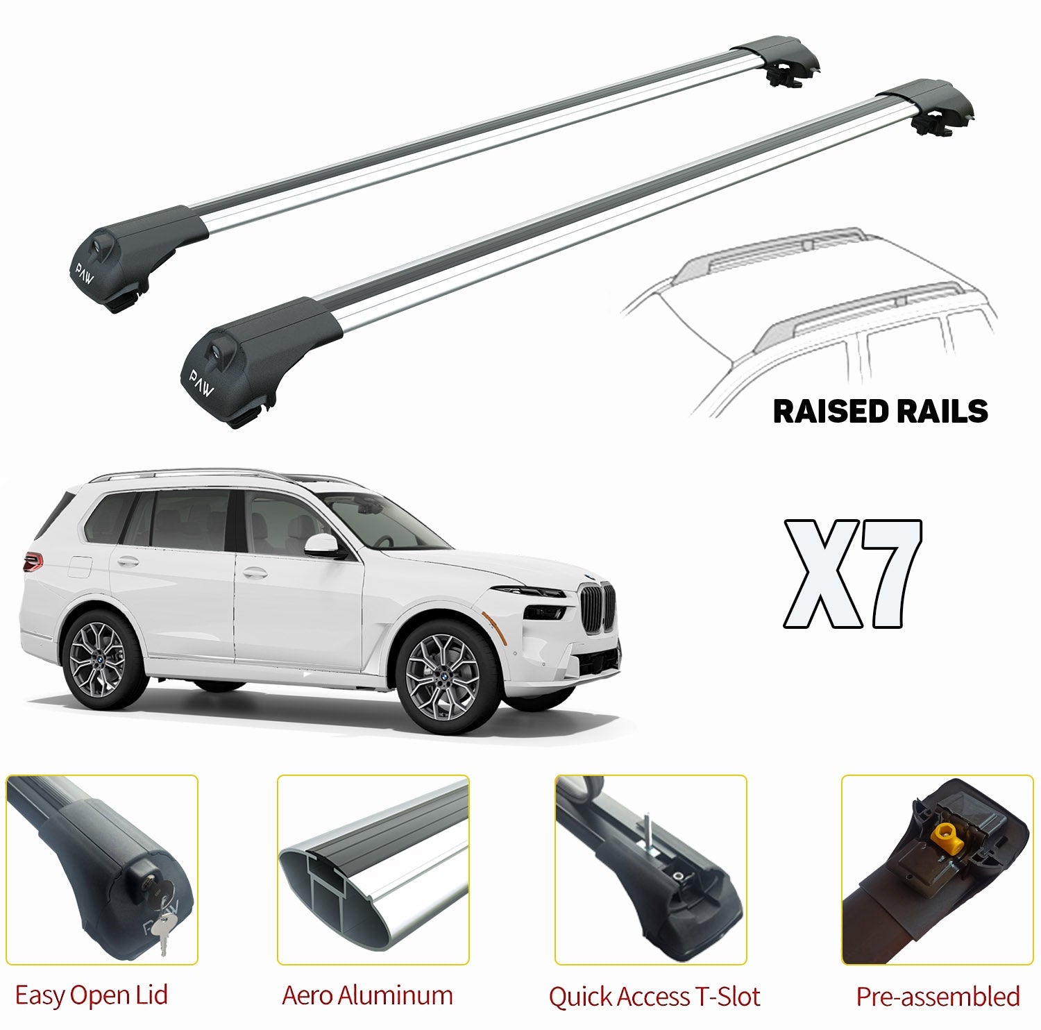 Bmw X7 Roof Rack Bars For Vehicles With Raised Roof Rails Silver - 0