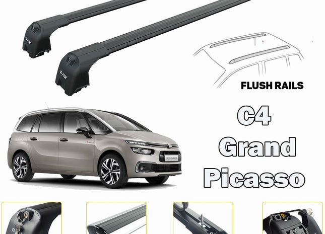 For Citroen C4 Grand Picasso Mpv Roof Rack Cross Bars Flush Roof Black 2013-2021