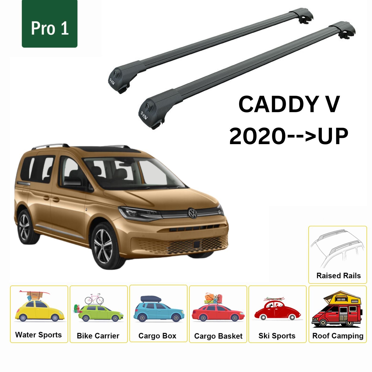 For Volkswagen Caddy V Aluminium Cross Bar Black 2020- Up - 0