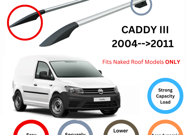 For Volkswagen Caddy III Maxi Roof Side Rails, Plus Silver 2003-2019