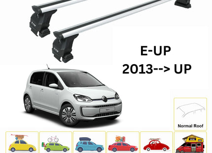 For Volkswagen E-UP 2013--> Roof Rack System, Aluminium Cross Bar, Metal Bracket, Normal Roof, Silver