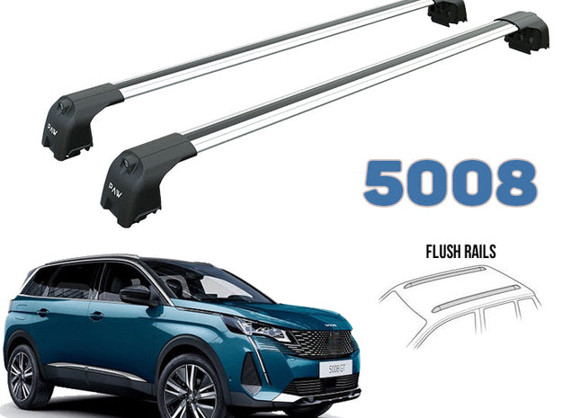 to fit Peugeot 5008 Roof Rack Bars For Vehicles With Flush Roof Rails Silver 2017-->