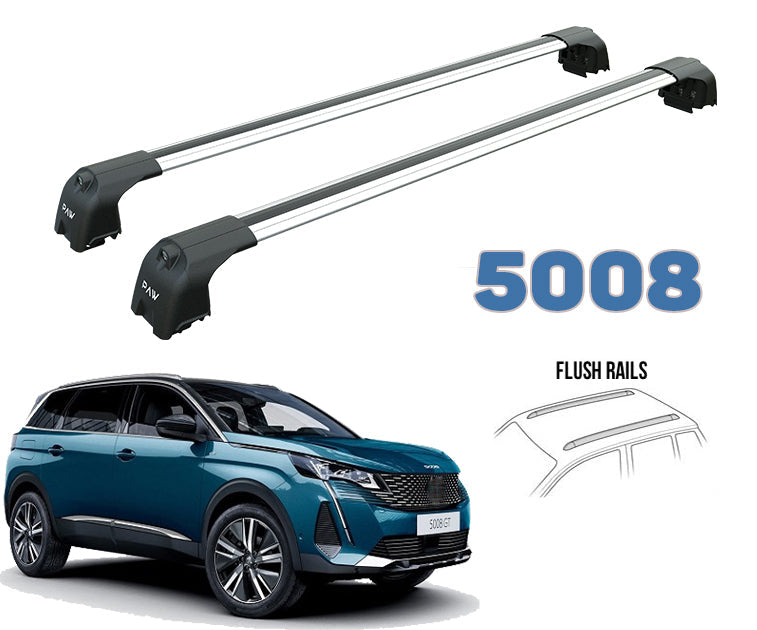 to fit Peugeot 5008 Roof Rack Bars For Vehicles With Flush Roof Rails Silver 2017-->