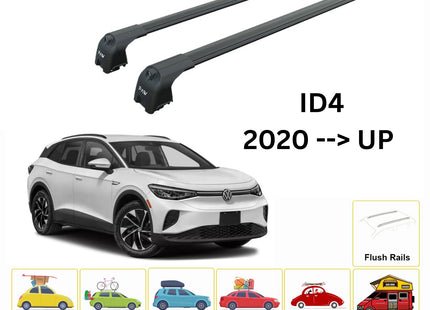 For Volkswagen ID4 2020--> Roof Rack System, Aluminium Cross Bar, Metal Bracket, Flush Rail, Black