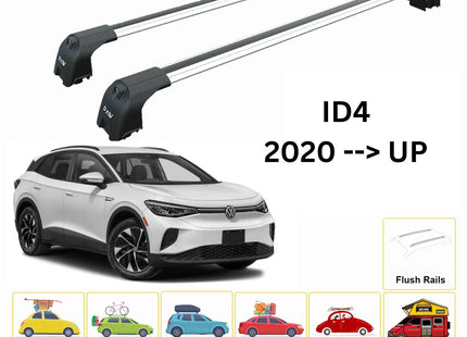 For Volkswagen ID4 2020--> Roof Rack System, Aluminium Cross Bar, Metal Bracket, Flush Rail, Silver