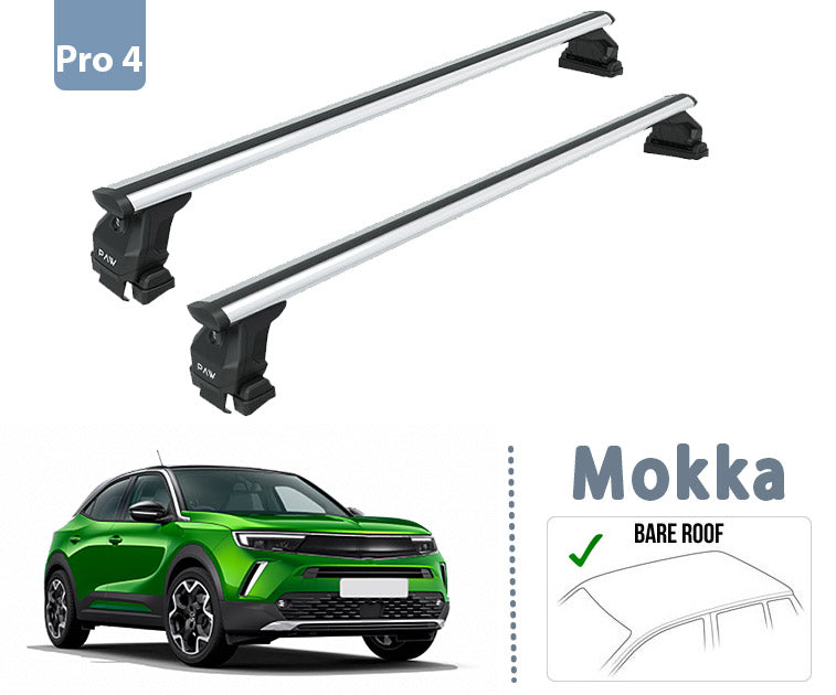 Compatible with Vauxhall Mokka vehicle Normal Roof Rack Cross Bars Spacial Series Pro 4 Silver Color 2020- Up