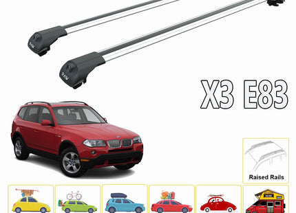 For Bmw X3 E83 2003-2011 Roof Rack System, Aluminium Cross Bar, Metal Bracket, Raised Rail, Silver