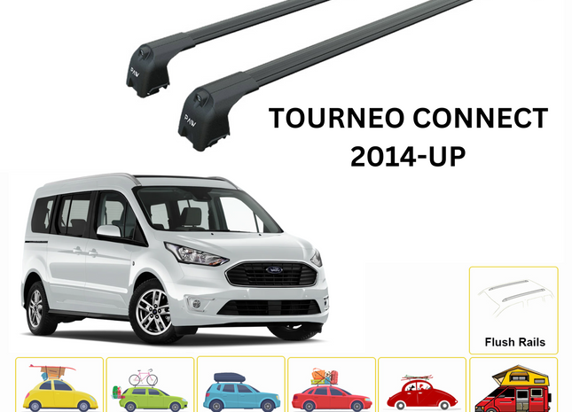 For Ford Tourneo Connect Roof Rack Cross Bars Metal Bracket Flush Rail Alu Silver 2014-2021