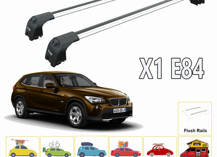 For Bmw X1 E84 2009-2015 Roof Rack System, Aluminium Cross Bar, Metal Bracket, Flush Rails, Black