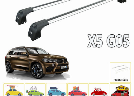 For BMW X5 G05 2018-Up Roof Rack System, Aluminium Cross Bar, Metal Bracket, Flush Rails, Black