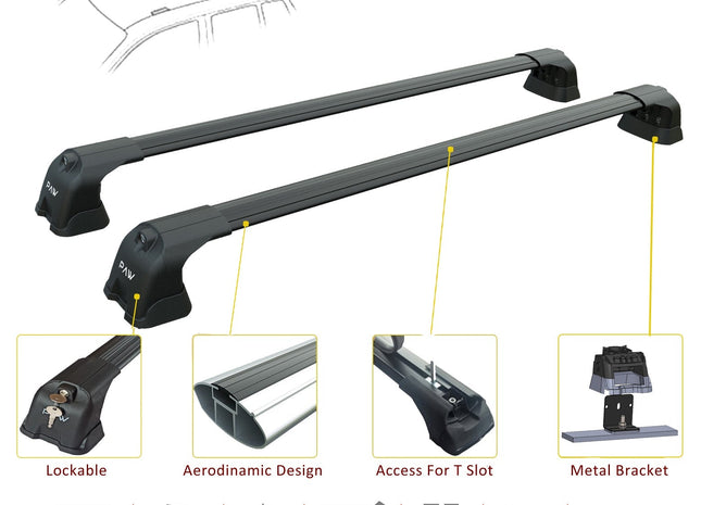 For Honda Elysion Roof Rack System, Aluminium Cross Bar, Metal Bracket, Fix Point, Black