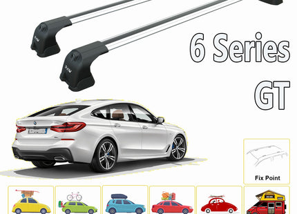 For BMW 6 Series GT 2017-2023 Roof Rack System, Aluminium Cross Bar, Metal Bracket, Fix Point, Silver