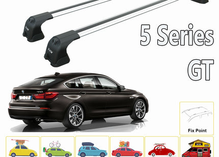 For BMW 5 Series Gran Tourismo 2010-2017 Roof Rack System, Aluminium Cross Bar, Metal Bracket, Fix Point, Silver
