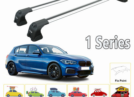 For BMW 1 Series F20/F21 2012-2019 Roof Rack System, Aluminium Cross Bar, Metal Bracket, Fix Point, Silver