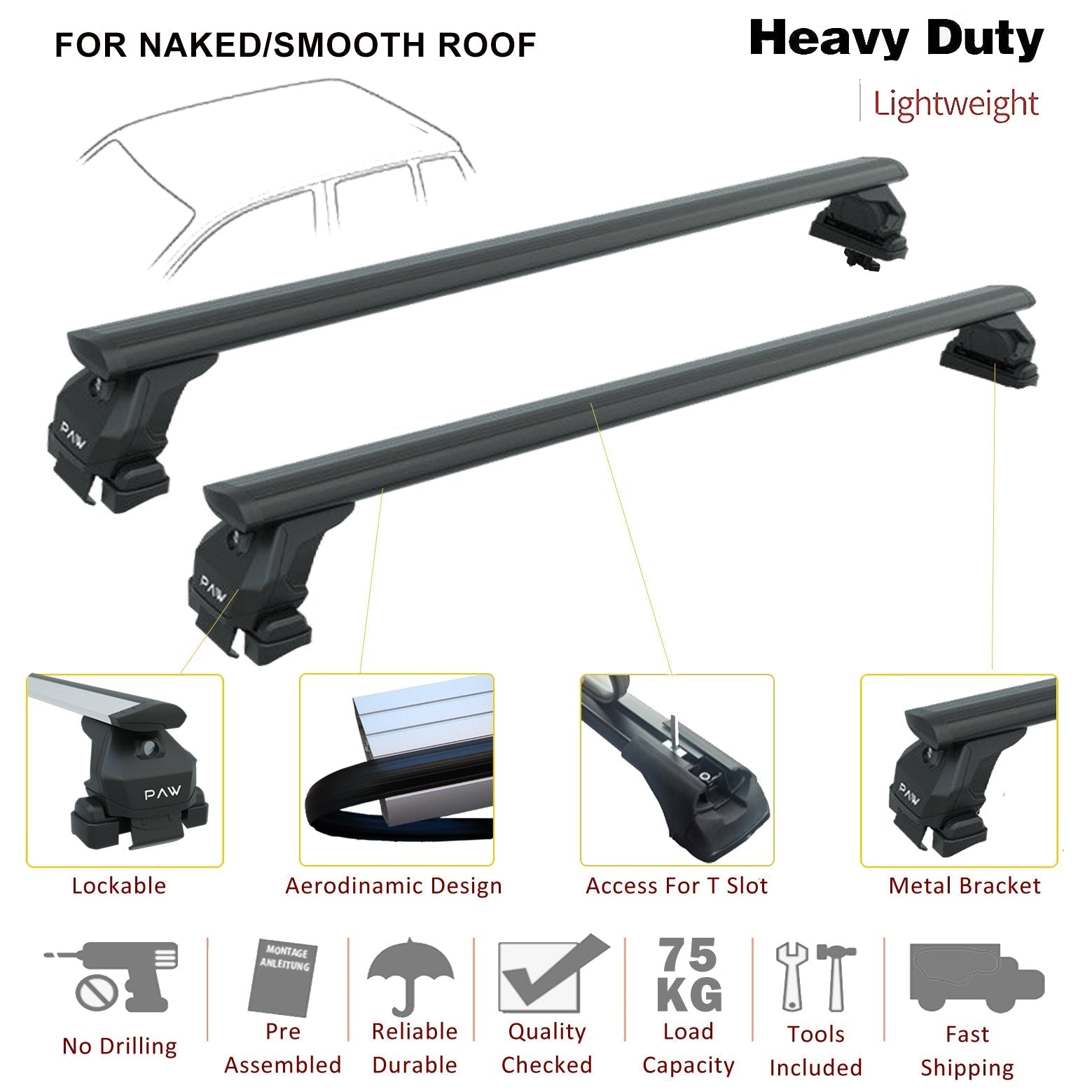 For BMW X4 2015-Up Roof Rack System, Aluminium Cross Bar, Metal Bracket, Normal Roof, Silver
