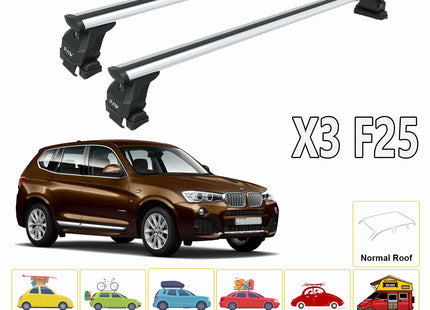 Compatible for Bmw X3 F25 2010-2018 Roof Rack System, Aluminium Cross Bar, Metal Bracket, Normal Roof, Silver