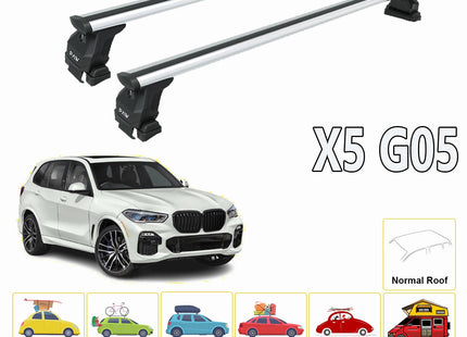 For BMW X5 G05 2018-Up Roof Rack System, Aluminium Cross Bar, Metal Bracket, Normal Roof, Silver