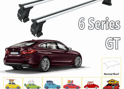 For BMW 6 Series GT 2017-2019 Roof Rack System, Aluminium Cross Bar, Metal Bracket, Normal Roof, Black