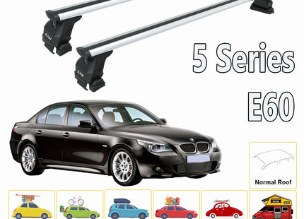 For BMW 5 Series E60 Roof Rack System, Aluminium Cross Bar, Metal Bracket, Normal Roof, Black 2003-2010
