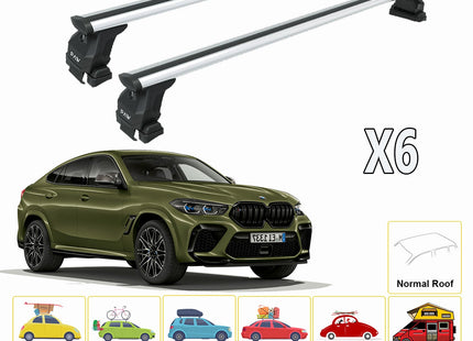 For BMW X6 2015-Up Roof Rack System, Aluminium Cross Bar, Metal Bracket, Normal Roof, Silver