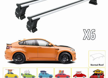 For BMW X6 2008-2014 Roof Rack System, Aluminium Cross Bar, Metal Bracket, Normal Roof, Silver