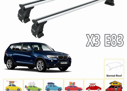 Compatible for Bmw X3 E83 2003-2010 Roof Rack System, Aluminium Cross Bar, Metal Bracket, Normal Roof, Black