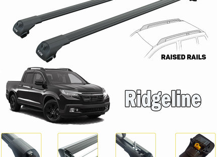 for Honda Ridgeline Raised Rail Roof Rack Cross Bars 2017- Up Color Black