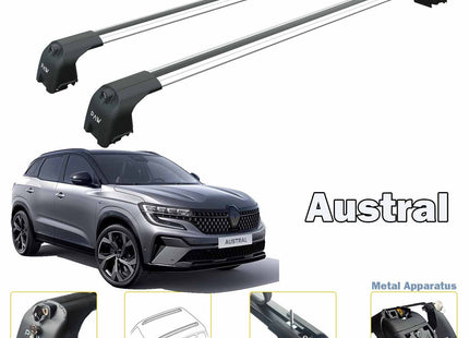 For Renault Austral Roof Rack System Carrier Cross Bars Aluminum Lockable High Quality of Metal Bracket Silver