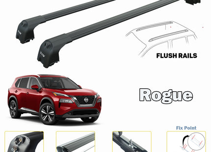 Nissan Rogue Roof Rack Cross Bars For of Flush Bars 2022--> Black Color