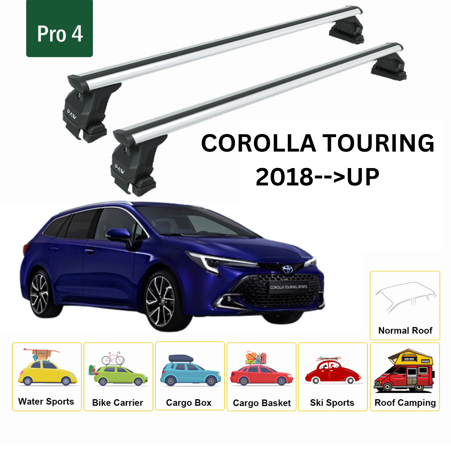 For Toyota Corolla Touring 2018-Up Roof Rack Cross Bars Metal Bracket Normal Roof Alu Silver - 0