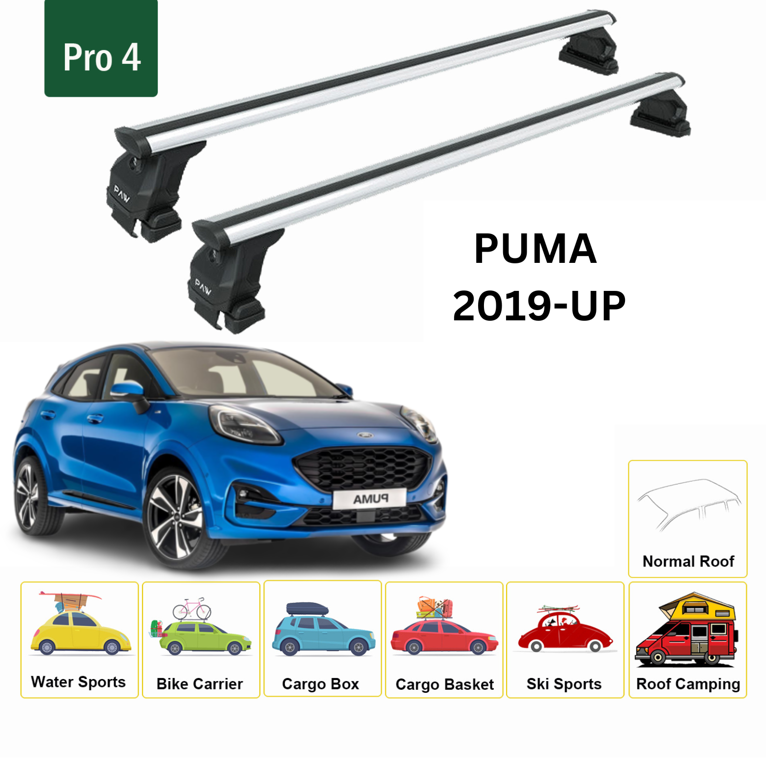 For Ford Puma Oluksuz Ara Atkısı Tavan Taşıyıcı Sistemleri Paw Pro 4 Gri