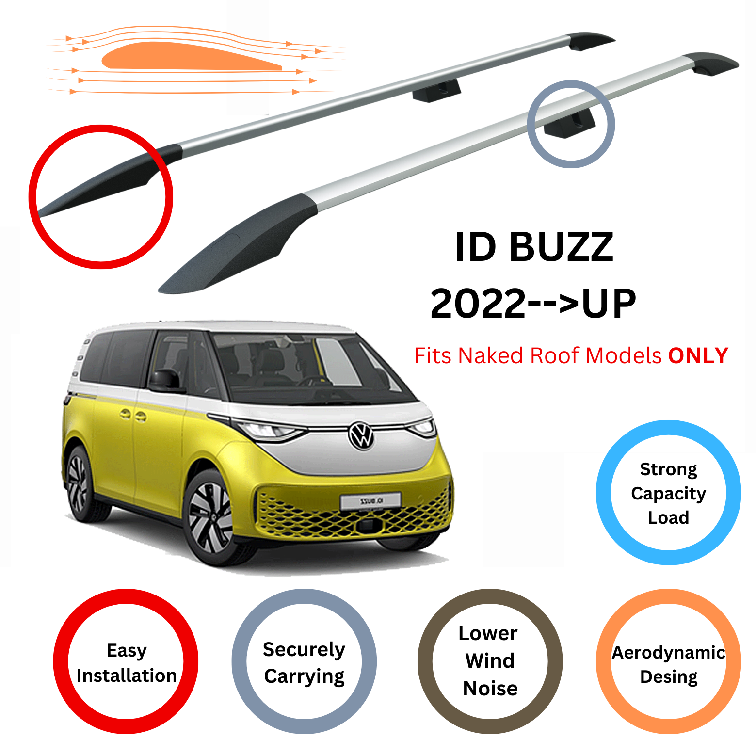 For Volkswagen id Buzz Aleminium Roof Rails, Plus Silver - 0