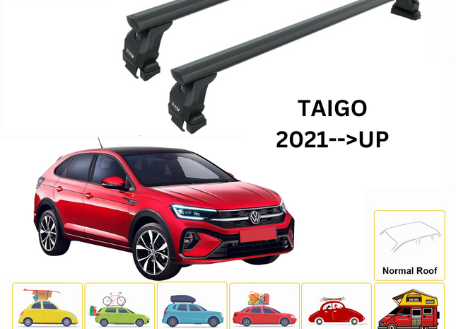 For Volkswagen Taigo 2021--> Roof Rack System, Aluminium Cross Bar, Metal Bracket, Normal Roof, Black