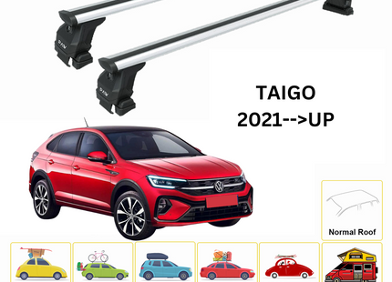 For Volkswagen Taigo 2021--> Roof Rack System, Aluminium Cross Bar, Metal Bracket, Normal Roof, Silver