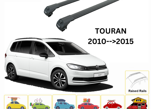 For Volkswagen Touran 2010-->2015 Roof Rack System, Aluminium Cross Bar, Metal Bracket,Raised Rail, Black